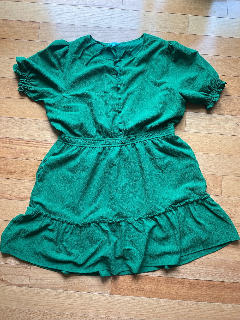 Draper James Emerald Green Puff Sleeve Button-Front Dress